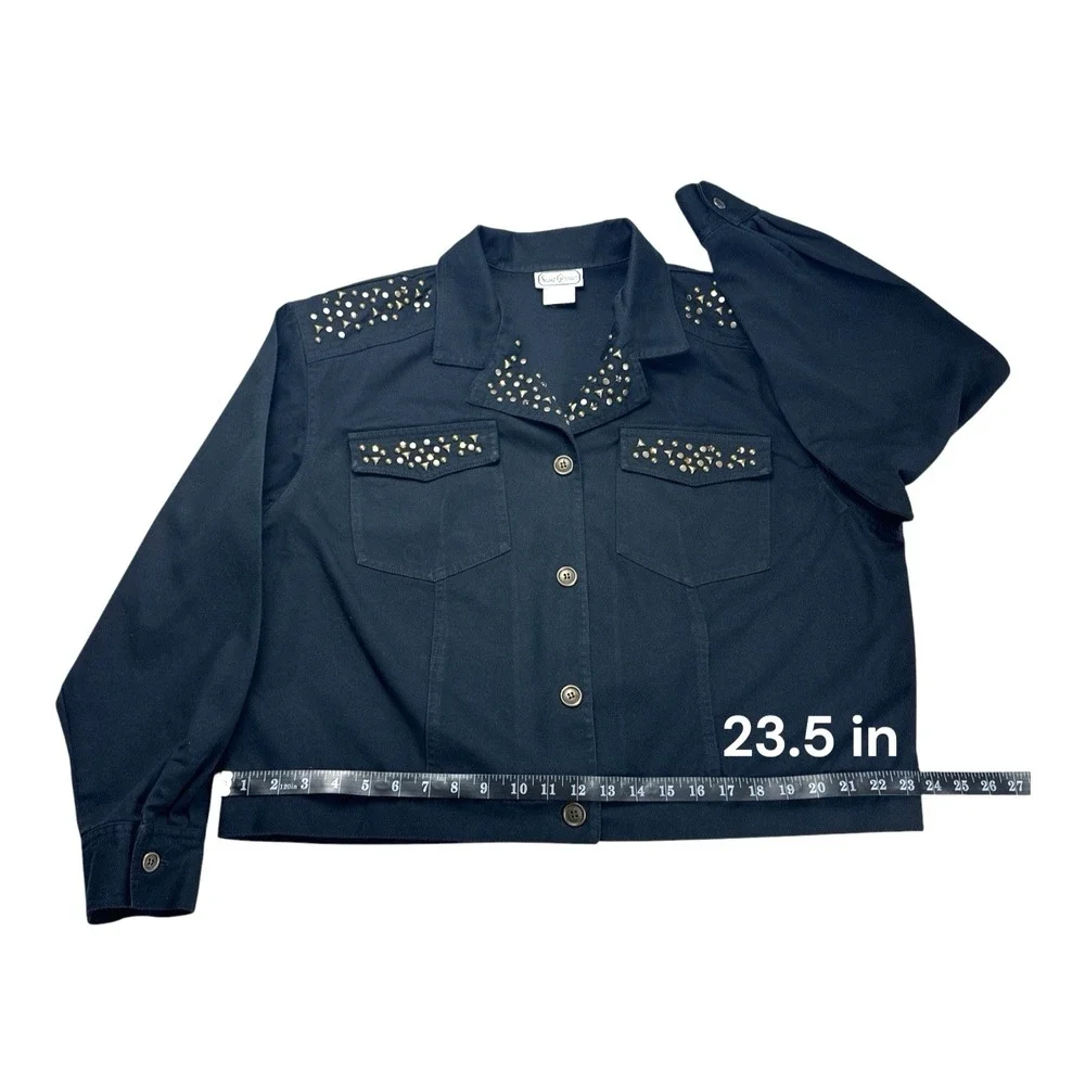Saint Germain Women's XL Black Cotton Studded Jacket Shoulder Pads Made in USA